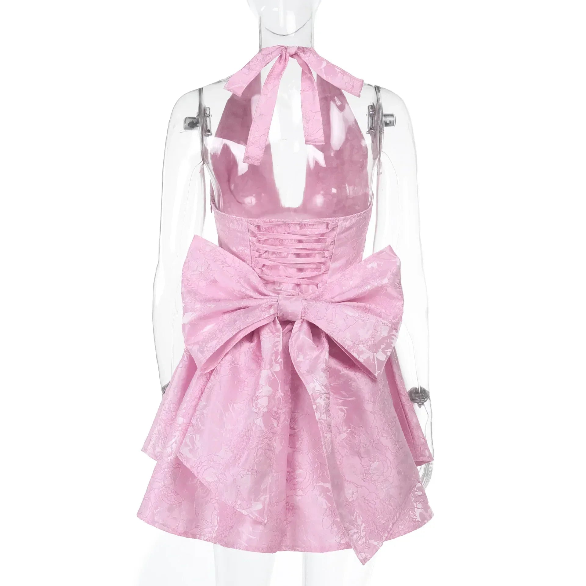 Women's Bow Deep V Halter Backless A - line Dress