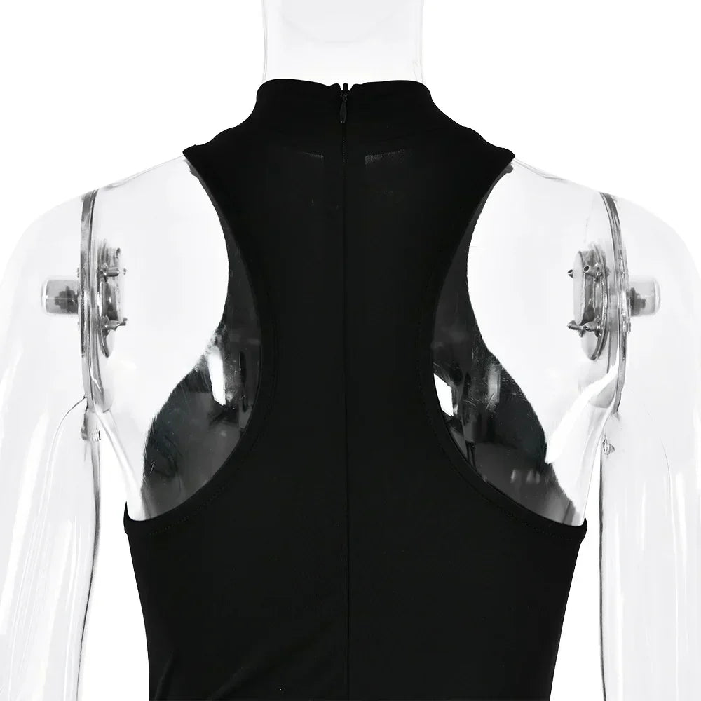Satin Sleeveless High Neck Dress