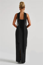 Scarf Collar Strapless Off - shoulder Long Dress