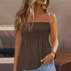 Backless Beach Pleated Solid Strapless