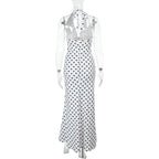 3D Flowers Polka Dot Print Backless Dress