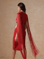 Fringe Sleeve Tassel Sequined Midi Dress