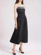 Diamonds Black Crystal Pearl Mini Midi Dress