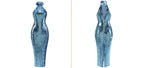 High neck bead wrapped hip skirt slit sequin dress