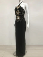 Halter Bead Hollow Design Backless Long Dress