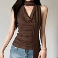 Solid Sleeveless V-Neck Bandage Cami Top