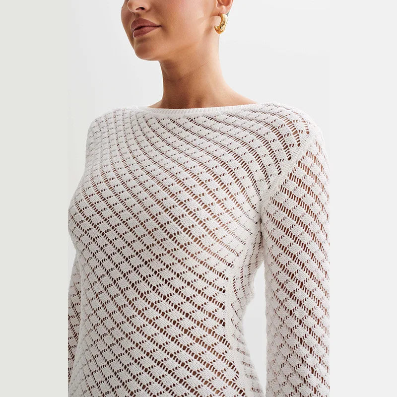 O - Neck Long Sleeve Knit Mini Dress