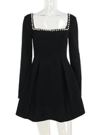 Pearl Square Neck Long Sleeve Mini Dress