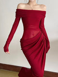 Mesh Slash Neck Patchwork Maxi Dress