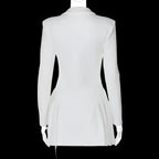 Plunging Neckline Pleated & Buttoned Blazer Dress