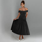 Slash Neck Off Shoulder Solid Dress