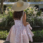 Flower Printed Open Back A - line Corset Mini Dress