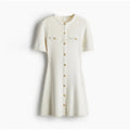 Knitted Dress for Women Streetwear Vintage Fashion Dresses Solid Slim Button Short Sleeve Mini Spring Summer Dress