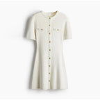 Knitted Dress for Women Streetwear Vintage Fashion Dresses Solid Slim Button Short Sleeve Mini Spring Summer Dress