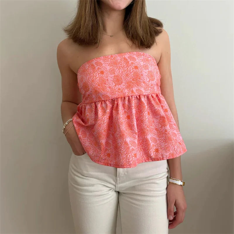 Floral Print OffShoulder Strapless