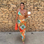 Print Micro Long Sleeve Sexy Three Piece Swim Sets
