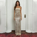 Strapless Sequin Slit Backless Dress