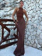 Satin Sleeveless High Neck Dress