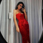 Backless Red Dress Strapless Sleeveless with Slit