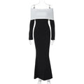 Black & White Off - the - Shoulder Maxi Dress with Long Sleeves