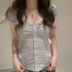 Y2K Stripes Ruffle Blouse