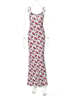 Fashion Sleeveless Bodycon Floral Dresses High Street Sexy Woman Clothes Spaghetti Strap Slim Vacation Party Long Dress
