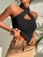 Heart Criss Cross Ribbed Knit Y2K Cami Top