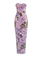 Floral - Embellished Sequin Lavender Ankle Length Dress