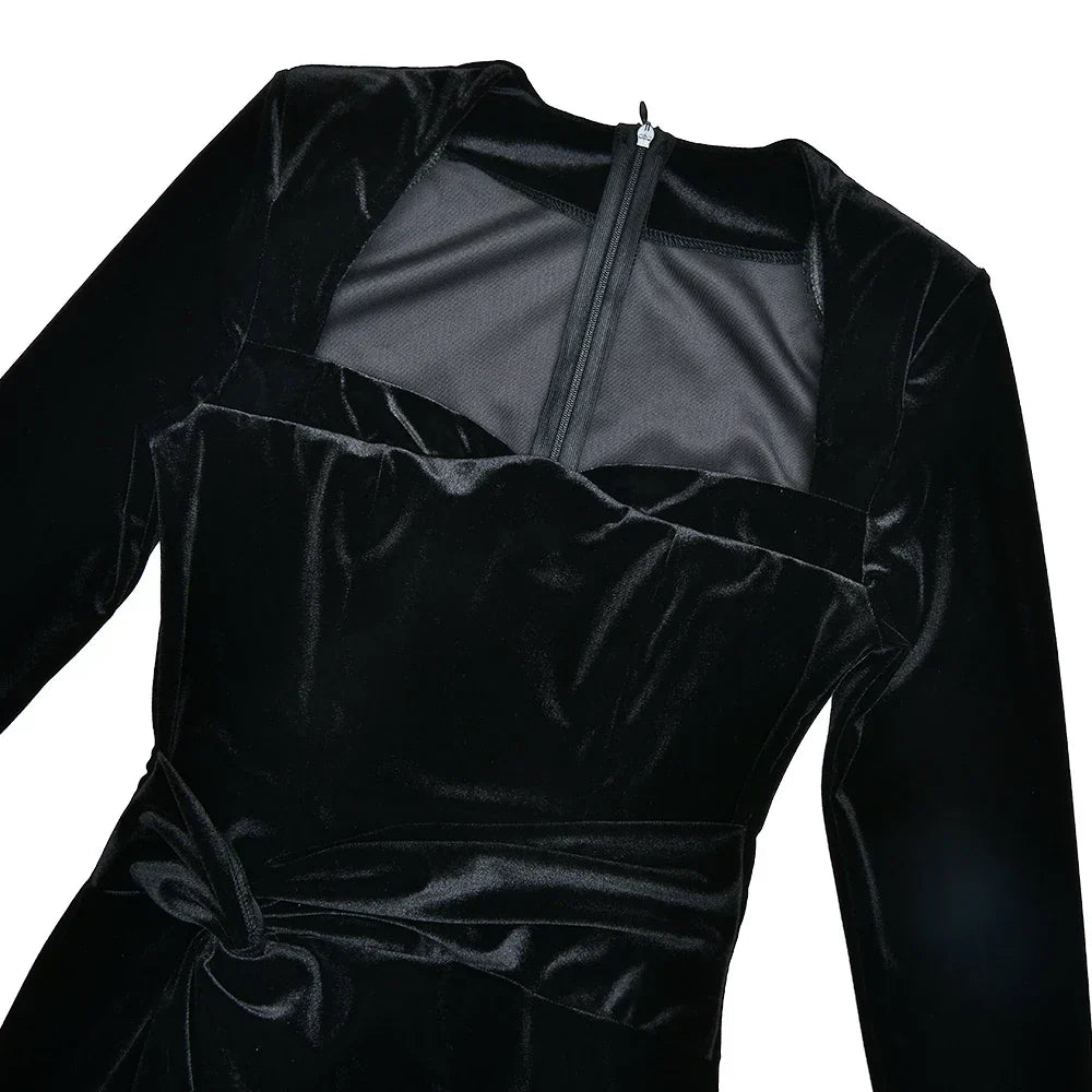Velvet Elastic Tight Long Sleeved Dress