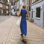 Knit Slit Solid High Waisted Vacation Dresses