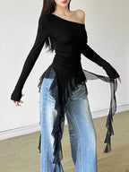 Irregular Patchwork Gauze Sheer Top