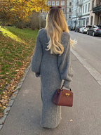 Elegant Modest Knitted Long Dress Loose Buttons Sweater Cardigans 2025 Fall Commuter Lady Fashionable Trendy Casual Woman Wear