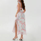 Lace Patchwork Slit Party Floral Dress