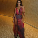 Backless Split Red Summer Beach Vacation Dresses