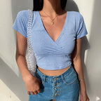 French Floral Vneck Slim Fit Crop Top