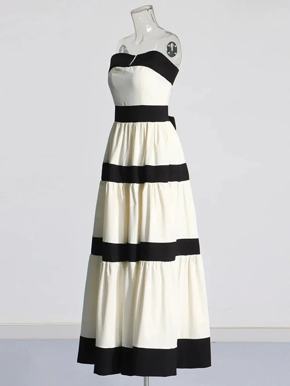 Colorblock Patchwork Bow Strapless Long Dress