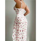 Split Rose Print Mesh Floral Dress