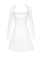 White Square Neck Diamond Mini Dress