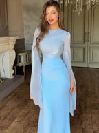 Patchwork Draped Long Sleeve Maxi Dress
