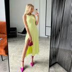 Knit Slit Solid High Waisted Vacation Dresses