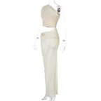 Mesh Backless One - Shoulder Long Dress