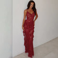 Lace Bodycon Ruffled Backless Summer Dress