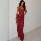 Lace Bodycon Ruffled Backless Summer Dress