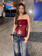 Hollow Wrap Tube Mesh Sheer Top