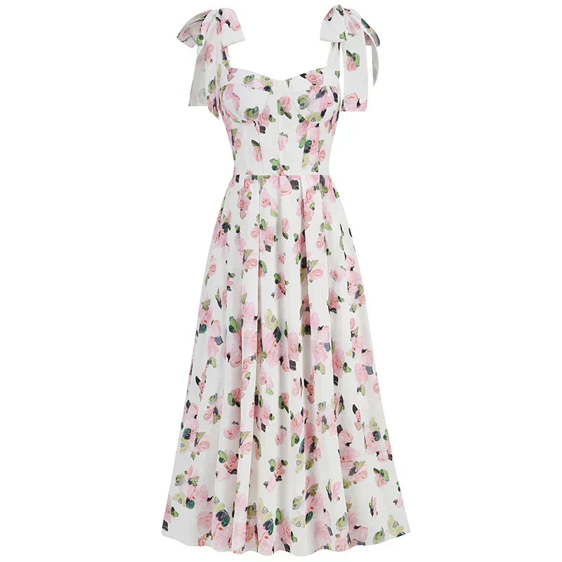 Floral back lace - up suspender dress