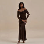 3D Flower - appliqué Mesh Long Sleeve Fishtail Maxi Dress
