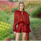Elegant V - Neck Lace - Up Summer Style Mini Dress