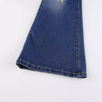DressBetty - Star Printed Streetwear Vintage Low Waist Pockets Blue Denim Skinny Flare Jeans
