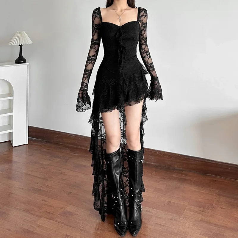 Flare Sleeve Square Neck ALine Lace Dress