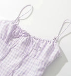 Spaghetti Strap Tie Up Plaid Pink Midi Dress